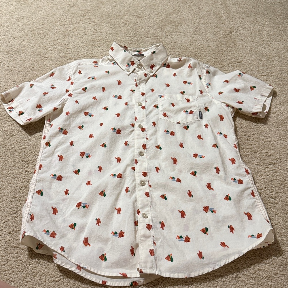 Eddie Bauer White Shirt with Red and Green Pattern